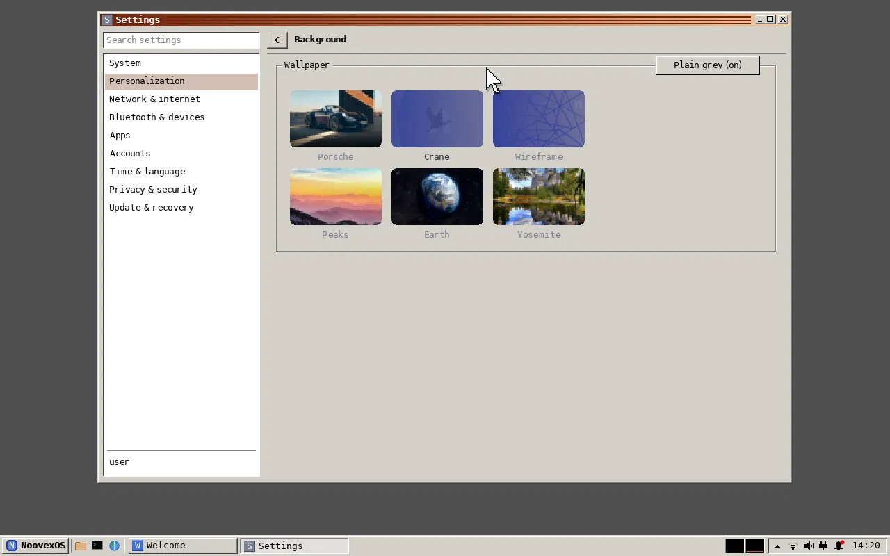 Classic Settings with the Background page and wallpapers